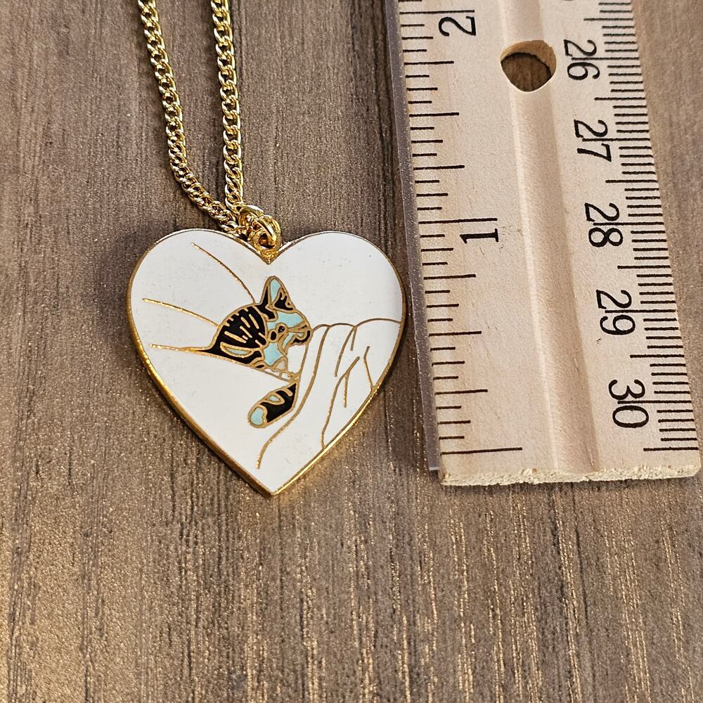 Sleeping Cat Cloisonne Heart Earrings & Pendant Necklace - Picture 5 of 9